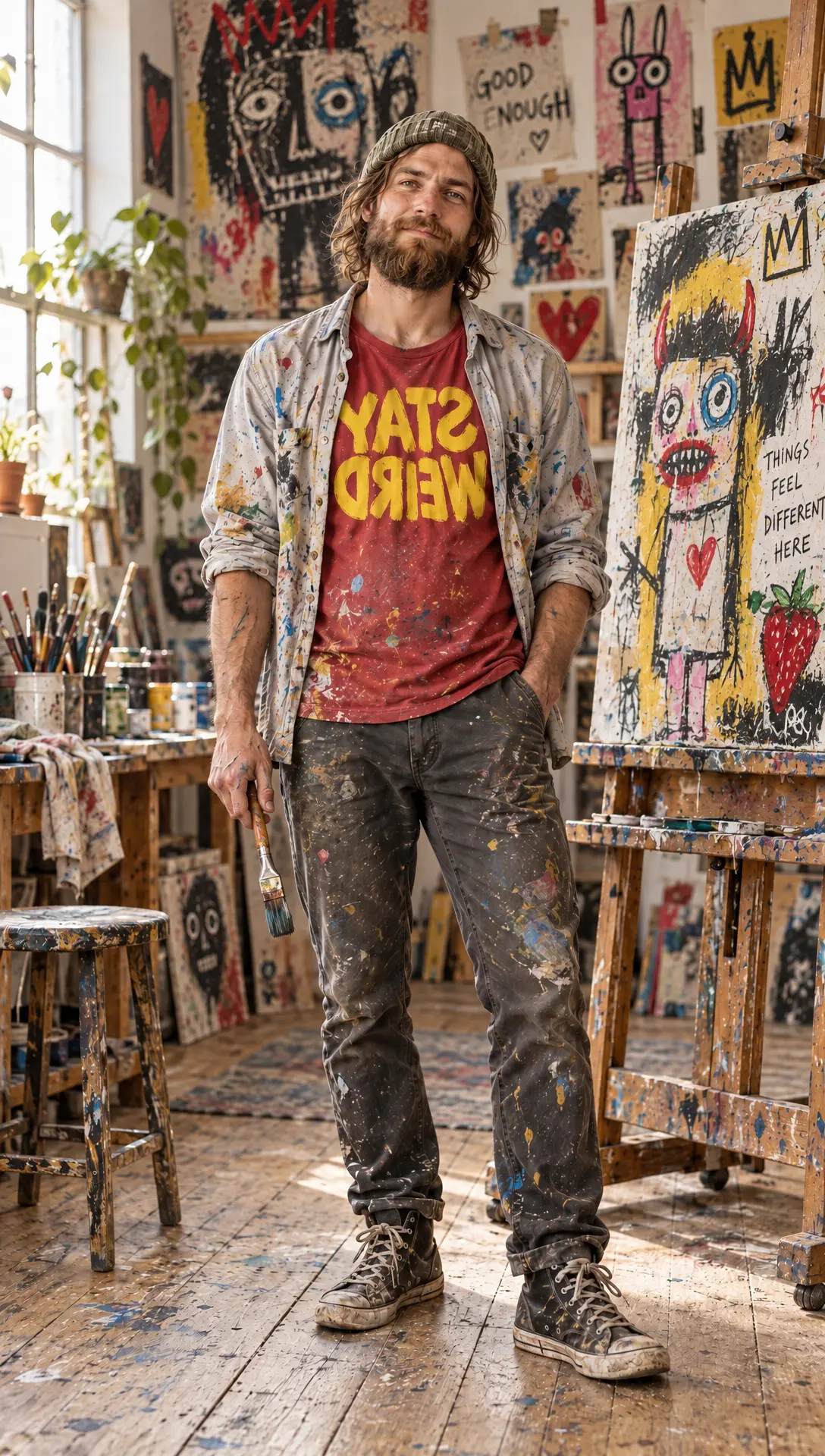Model wearing the Stay Weird tee
